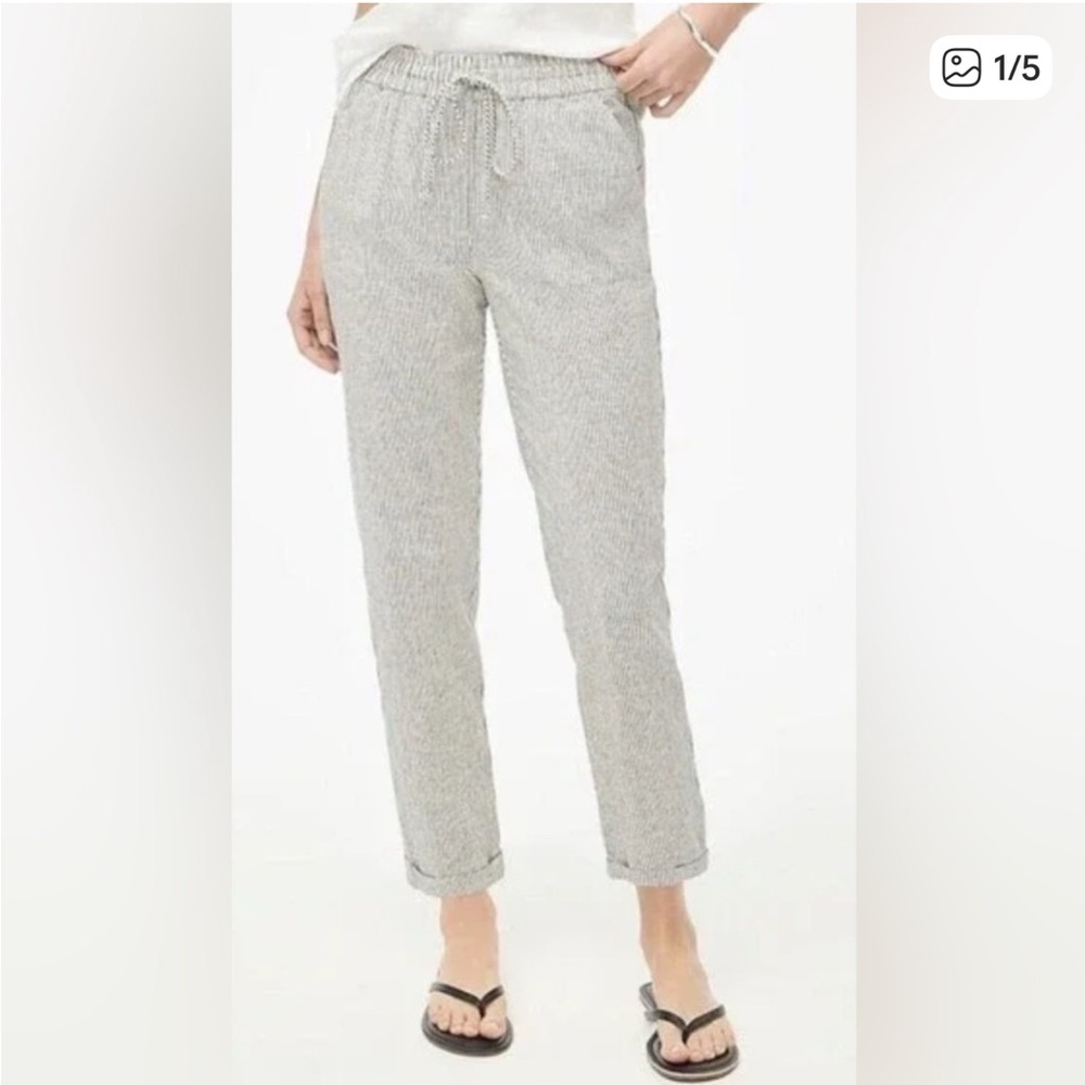 J. Crew Petite striped linen-cotton drawstring pant